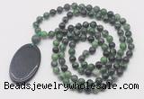 GMN5172 Hand-knotted 8mm, 10mm ruby zoisite 108 beads mala necklace with pendant