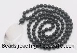 GMN5175 Hand-knotted 8mm, 10mm black obsidian 108 beads mala necklace with pendant