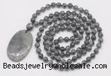 GMN5178 Hand-knotted 8mm, 10mm black labradorite 108 beads mala necklace with pendant