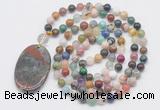 GMN5182 Hand-knotted 8mm, 10mm colorful gemstone 108 beads mala necklace with pendant