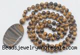 GMN5183 Hand-knotted 8mm, 10mm yellow tiger eye 108 beads mala necklace with pendant