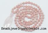 GMN5185 Hand-knotted 8mm, 10mm Chinese pink opal 108 beads mala necklace with pendant