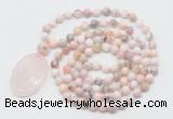 GMN5186 Hand-knotted 8mm, 10mm natural pink opal 108 beads mala necklace with pendant