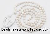 GMN5187 Hand-knotted 8mm, 10mm white howlite 108 beads mala necklace with pendant