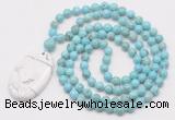 GMN5188 Hand-knotted 8mm, 10mm blue howlite 108 beads mala necklace with pendant