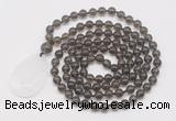 GMN5195 Hand-knotted 8mm, 10mm smoky quartz 108 beads mala necklace with pendant