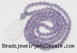 GMN5198 Hand-knotted 8mm, 10mm amethyst 108 beads mala necklace with pendant