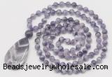 GMN5199 Hand-knotted 8mm, 10mm dogtooth amethyst 108 beads mala necklace with pendant