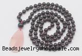 GMN5200 Hand-knotted 8mm, 10mm garnet 108 beads mala necklace with pendant