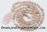 GMN5204 Hand-knotted 8mm, 10mm sunstone 108 beads mala necklace with pendant