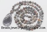 GMN5211 Hand-knotted 8mm, 10mm Botswana agate 108 beads mala necklace with pendant