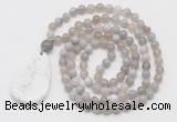 GMN5212 Hand-knotted 8mm, 10mm grey banded agate 108 beads mala necklace with pendant