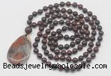 GMN5221 Hand-knotted 8mm, 10mm brecciated jasper 108 beads mala necklace with pendant