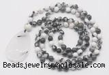 GMN5225 Hand-knotted 8mm, 10mm black & white jasper 108 beads mala necklace with pendant