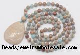 GMN5228 Hand-knotted 8mm, 10mm serpentine jasper 108 beads mala necklace with pendant