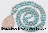 GMN5229 Hand-knotted 8mm, 10mm sea sediment jasper 108 beads mala necklace with pendant