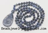 GMN5233 Hand-knotted 8mm, 10mm sodalite 108 beads mala necklace with pendant