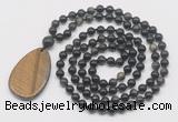 GMN5236 Hand-knotted 8mm, 10mm golden obsidian 108 beads mala necklace with pendant