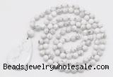 GMN5241 Hand-knotted 8mm, 10mm white howlite 108 beads mala necklace with pendant