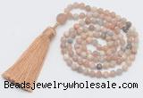 GMN5601 Hand-knotted 6mm matte sunstone 108 beads mala necklaces with tassel