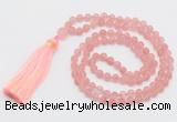 GMN5606 Hand-knotted 6mm matte cherry quartz 108 beads mala necklaces with tassel