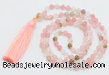 GMN5607 Hand-knotted 6mm matte volcano cherry quartz 108 beads mala necklaces with tassel