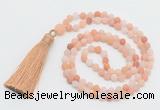 GMN5608 Hand-knotted 6mm matte pink aventurine 108 beads mala necklaces with tassel