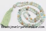 GMN5611 Hand-knotted 6mm matte amazonite 108 beads mala necklaces with tassel