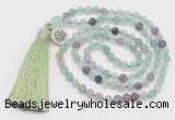 GMN5700 Hand-knotted 6mm matte fluorite 108 beads mala necklaces with tassel & charm