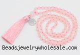 GMN5705 Hand-knotted 6mm matte rose quartz 108 beads mala necklaces with tassel & charm