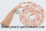 GMN5708 Hand-knotted 6mm matte pink aventurine 108 beads mala necklaces with tassel & charm