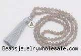 GMN5710 Hand-knotted 6mm matte grey agate 108 beads mala necklaces with tassel & charm