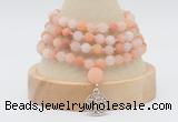 GMN5803 Hand-knotted 6mm matter pink aventurine 108 beads mala necklaces with charm