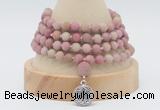 GMN5804 Hand-knotted 6mm matter pink wooden jasper 108 beads mala necklaces with charm