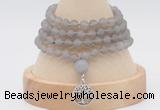 GMN5806 Hand-knotted 6mm matter grey agate 108 beads mala necklaces with charm