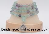 GMN5810 Hand-knotted 6mm matter fluorite 108 beads mala necklaces with charm