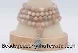 GMN5811 Hand-knotted 6mm matter sunstone 108 beads mala necklaces with charm