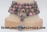 GMN5812 Hand-knotted 6mm matter rhodonite 108 beads mala necklaces with charm