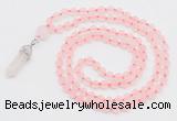 GMN5900 Hand-knotted 6mm matte rose quartz 108 beads mala necklaces with pendant