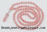 GMN5901 Hand-knotted 6mm matte cherry quartz 108 beads mala necklaces with pendant