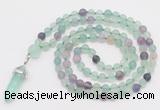 GMN5903 Hand-knotted 6mm matte fluorite 108 beads mala necklaces with pendant