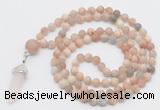 GMN5904 Hand-knotted 6mm matte sunstone 108 beads mala necklaces with pendant