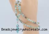 GMN5910 Hand-knotted 6mm matte amazonite 108 beads mala necklaces with pendant