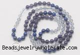 GMN6000 Knotted 8mm, 10mm amethyst, white crystal & lapis lazuli 108 beads mala necklace with charm