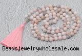 GMN602 Hand-knotted 8mm, 10mm natural pink opal 108 beads mala necklaces with tassel