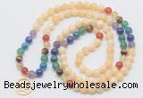 GMN6020 Knotted 7 Chakra 8mm, 10mm honey jade 108 beads mala necklace with charm