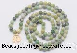 GMN6029 Knotted 8mm, 10mm Australia chrysoprase 108 beads mala necklace with charm