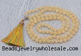 GMN603 Hand-knotted 8mm, 10mm honey jade 108 beads mala necklaces with tassel