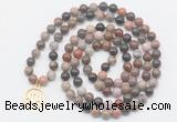 GMN6030 Knotted 8mm, 10mm wooden jasper 108 beads mala necklace with charm