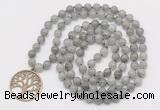 GMN6032 Knotted 8mm, 10mm labradorite 108 beads mala necklace with charm